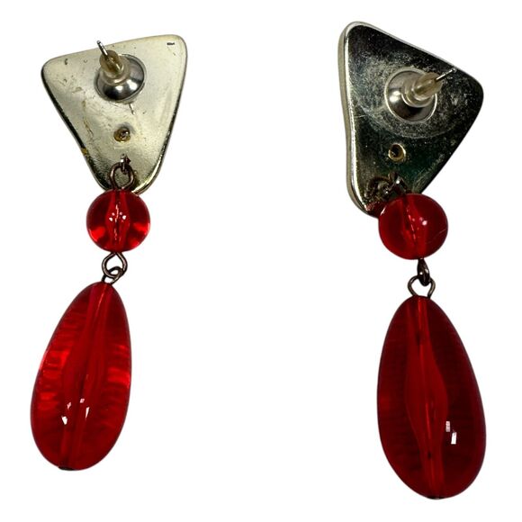 Vintage Women's Fashion Costume Jewelry Drop Dangle Earrings Gold Tone Red Bead - Picture 2 of 6